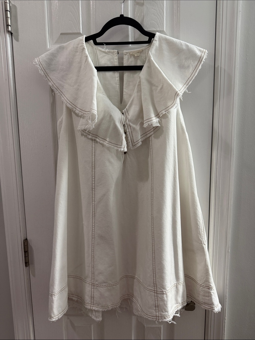 Pilcro White Ruffled-Collar Mini Dress